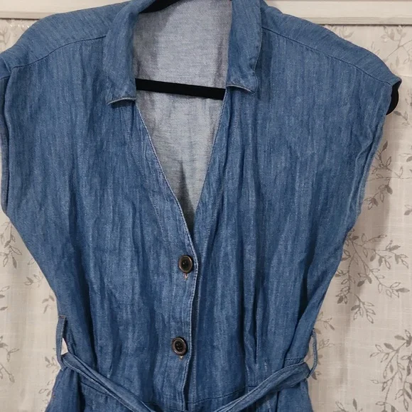 Zara Wrap Button Chambray Linen Cotton denim Medium lightweight coastal Nautical - Picture 5 of 6